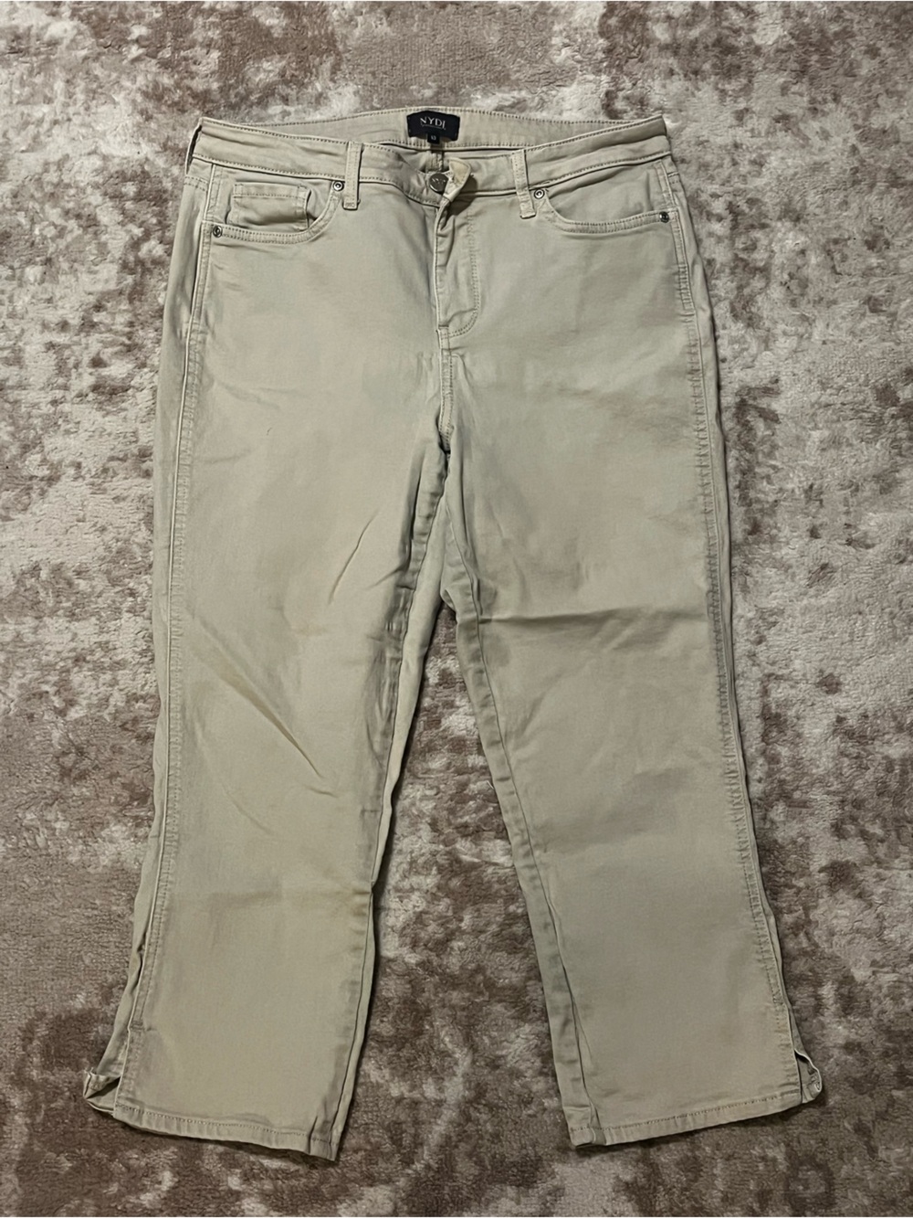 NYDJ Womens Pants Size 10 30x22 Lift Tuck Stretch Capri Crop Side Vent Beige Tan